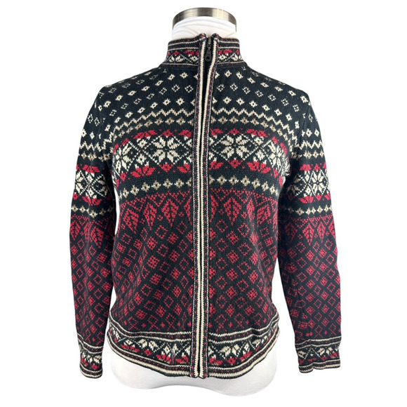 Nomadic Traders Full Zip Cardigan Sweater Red White Black Ramie Cotton Medium - Picture 13 of 16